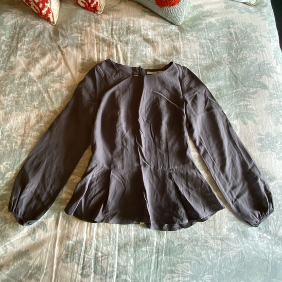Boden Grey Peplum Silk-Blend Top - Picture 1 of 9